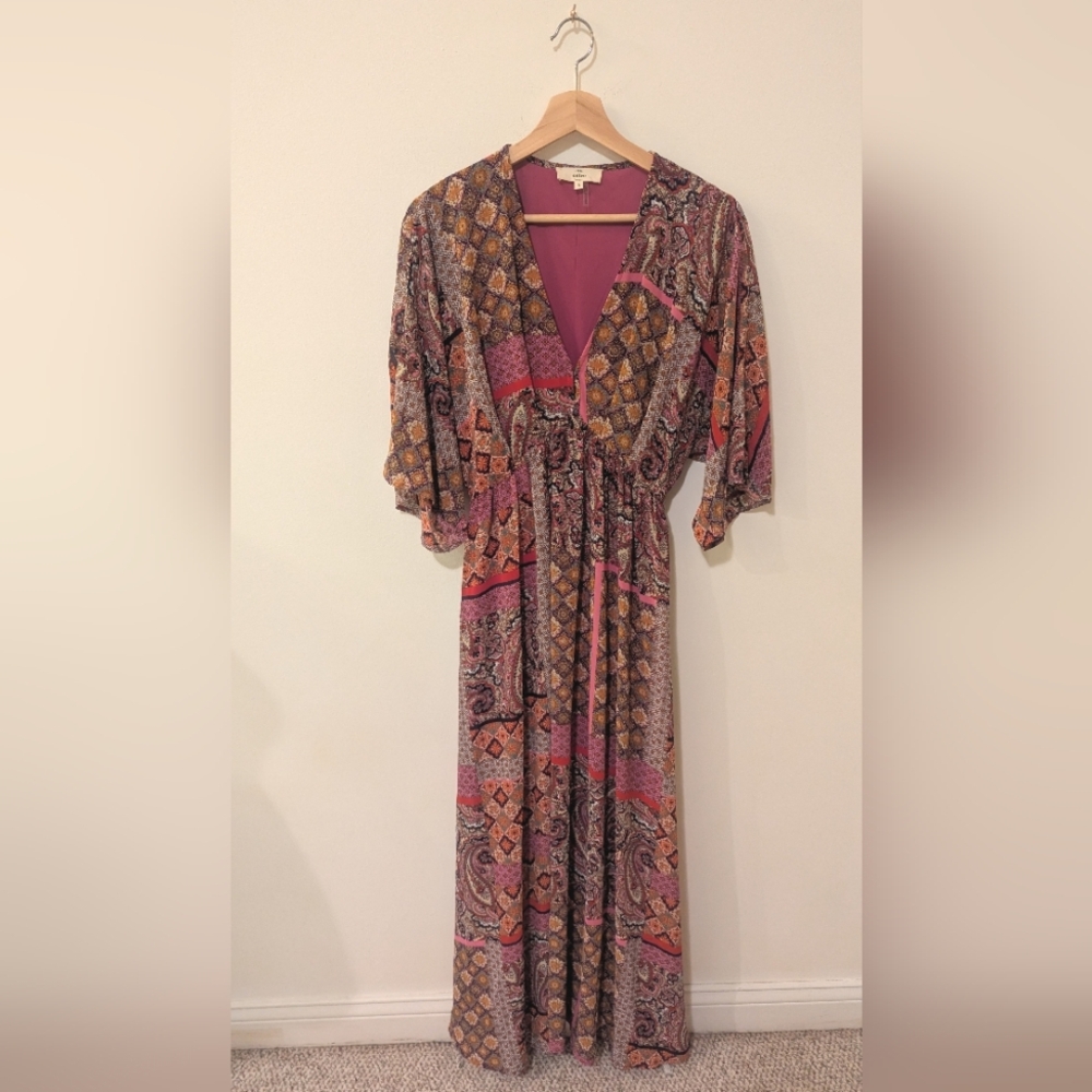 Entro Boho Multicolor V neck Maxi Dress Size Small
